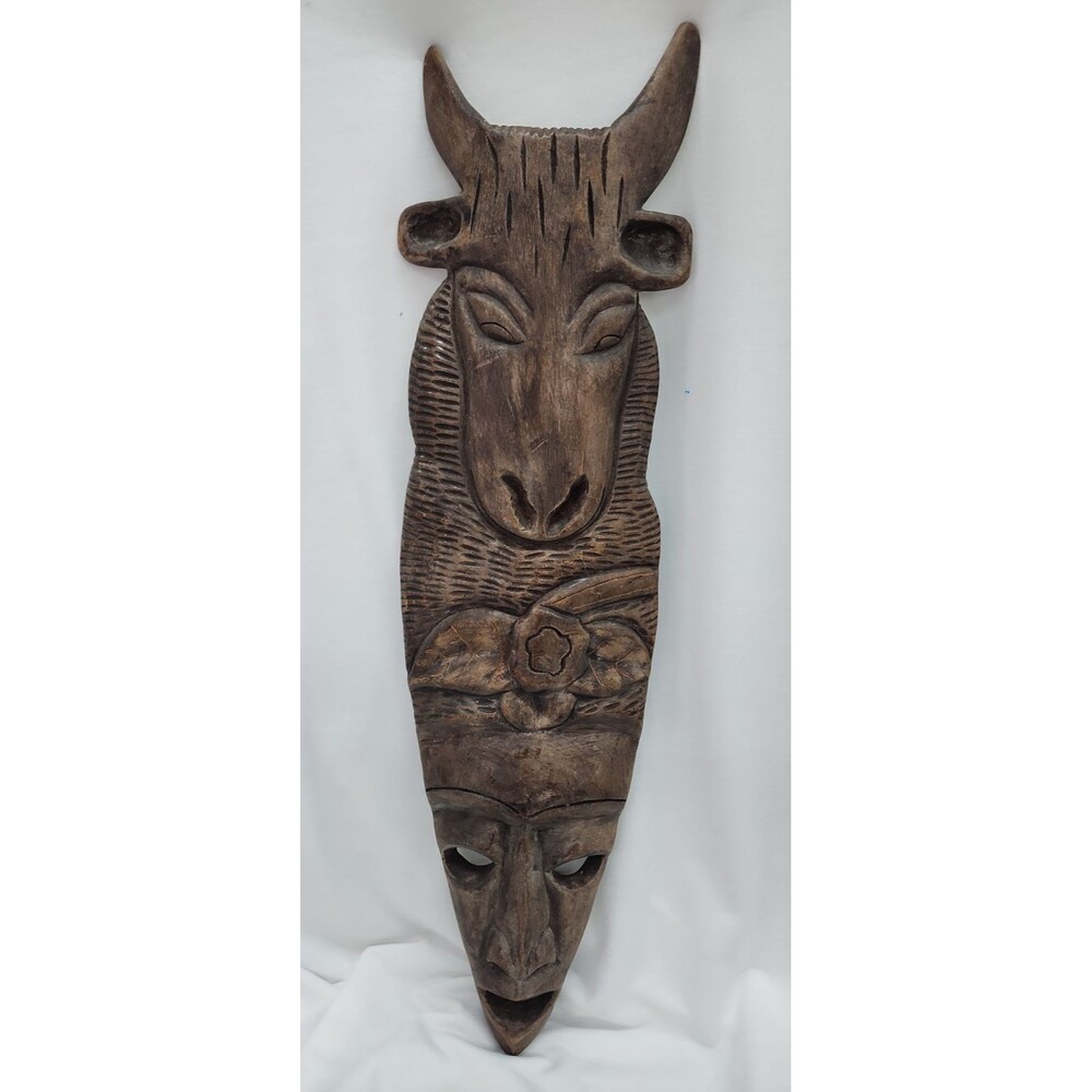 Vintage Hand Carved Mask Jacmel Aviation Approx 25" Statement Totem